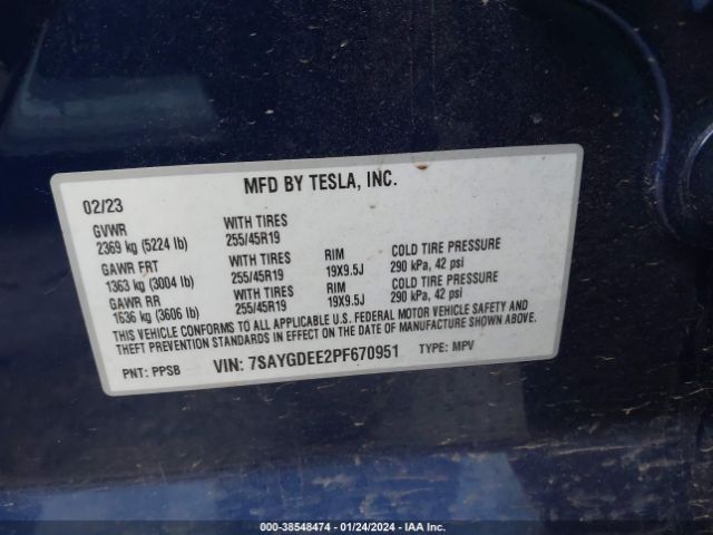 Photo 8 VIN: 7SAYGDEE2PF670951 - TESLA MODEL Y 