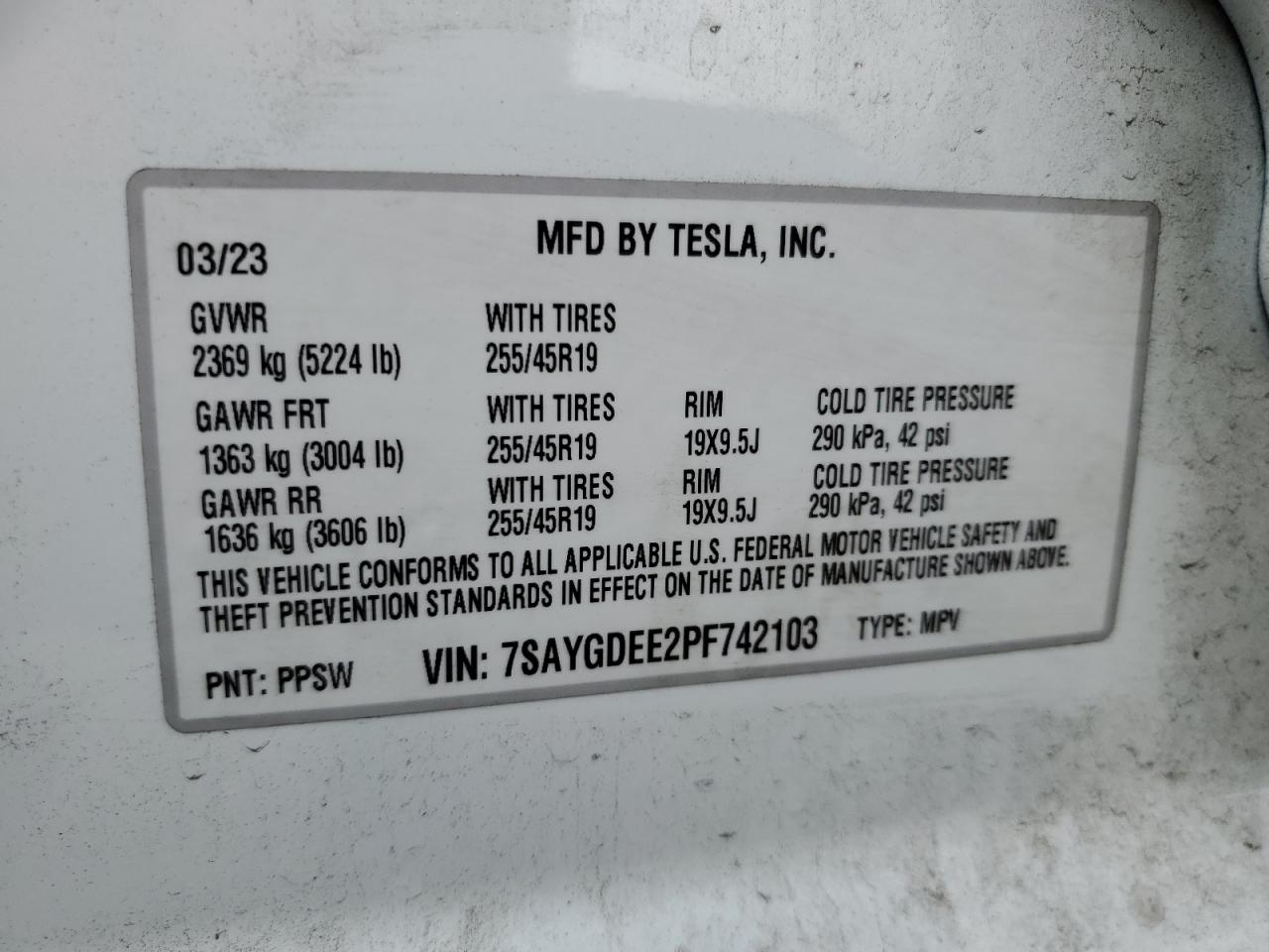 Photo 12 VIN: 7SAYGDEE2PF742103 - TESLA MODEL Y 