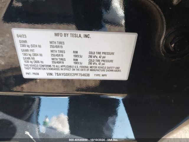 Photo 8 VIN: 7SAYGDEE2PF754638 - TESLA MODEL Y 