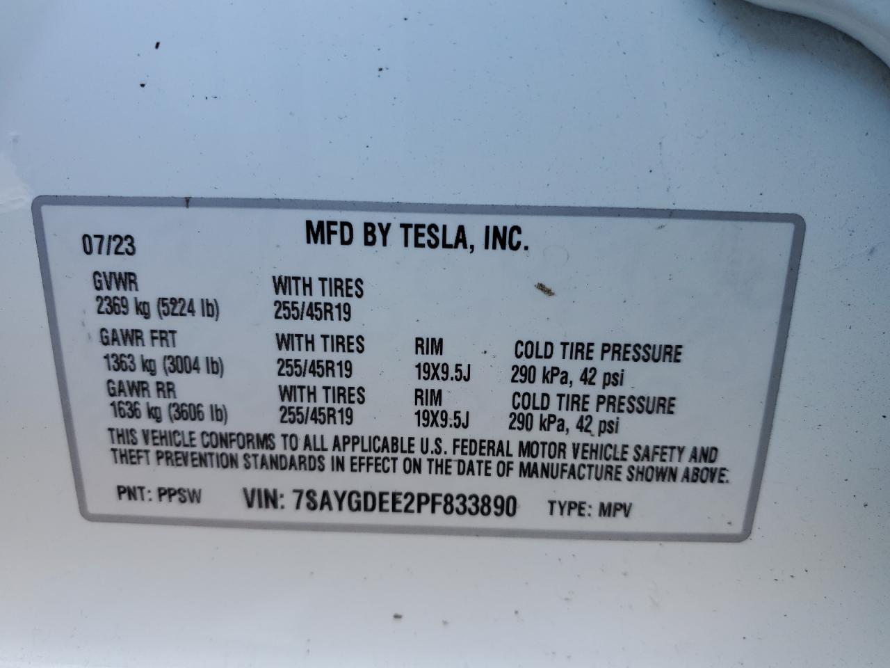 Photo 11 VIN: 7SAYGDEE2PF833890 - TESLA MODEL Y 