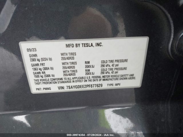 Photo 8 VIN: 7SAYGDEE2PF877629 - TESLA MODEL Y 