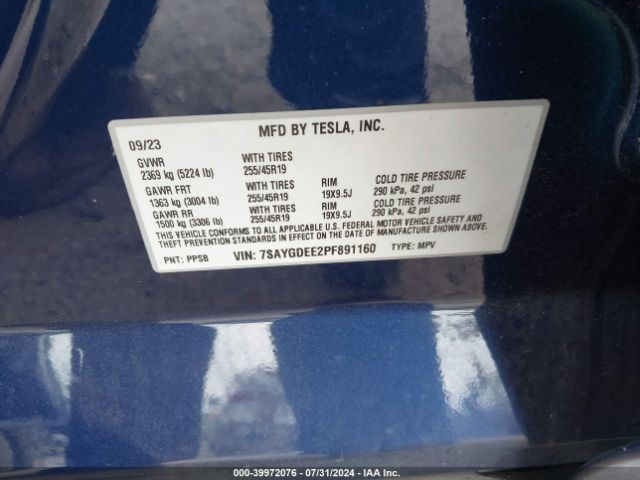 Photo 8 VIN: 7SAYGDEE2PF891160 - TESLA MODEL Y 