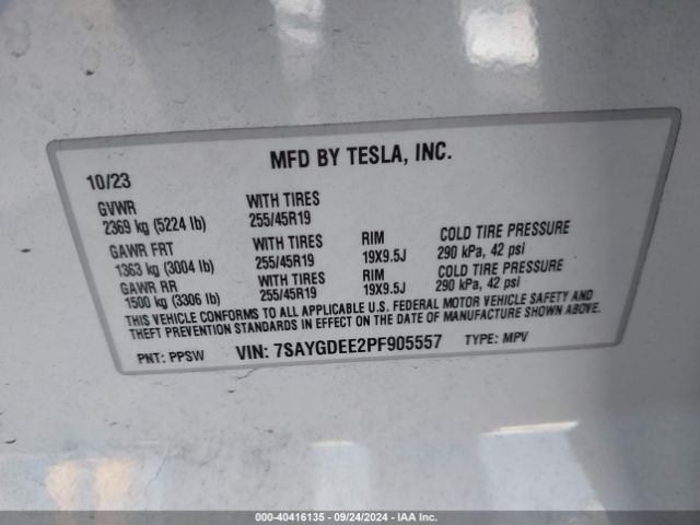 Photo 8 VIN: 7SAYGDEE2PF905557 - TESLA MODEL Y 