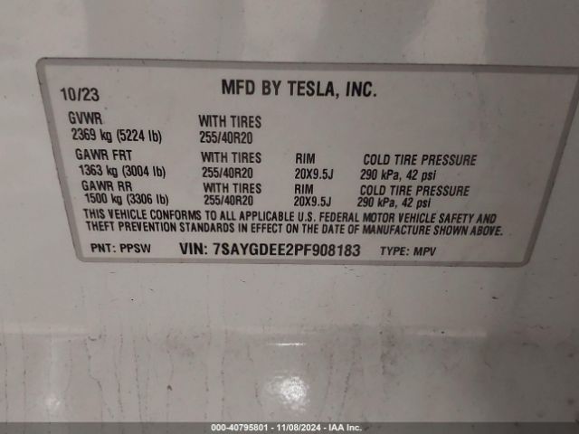 Photo 8 VIN: 7SAYGDEE2PF908183 - TESLA MODEL Y 