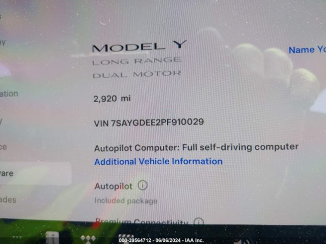 Photo 6 VIN: 7SAYGDEE2PF910029 - TESLA MODEL Y 