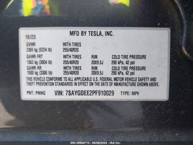 Photo 8 VIN: 7SAYGDEE2PF910029 - TESLA MODEL Y 