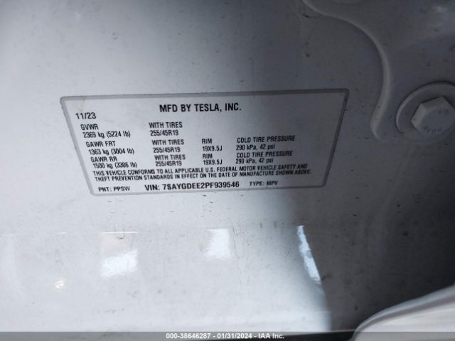 Photo 8 VIN: 7SAYGDEE2PF939546 - TESLA MODEL Y 