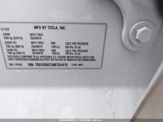 Photo 8 VIN: 7SAYGDEE3NF354410 - TESLA MODEL Y 