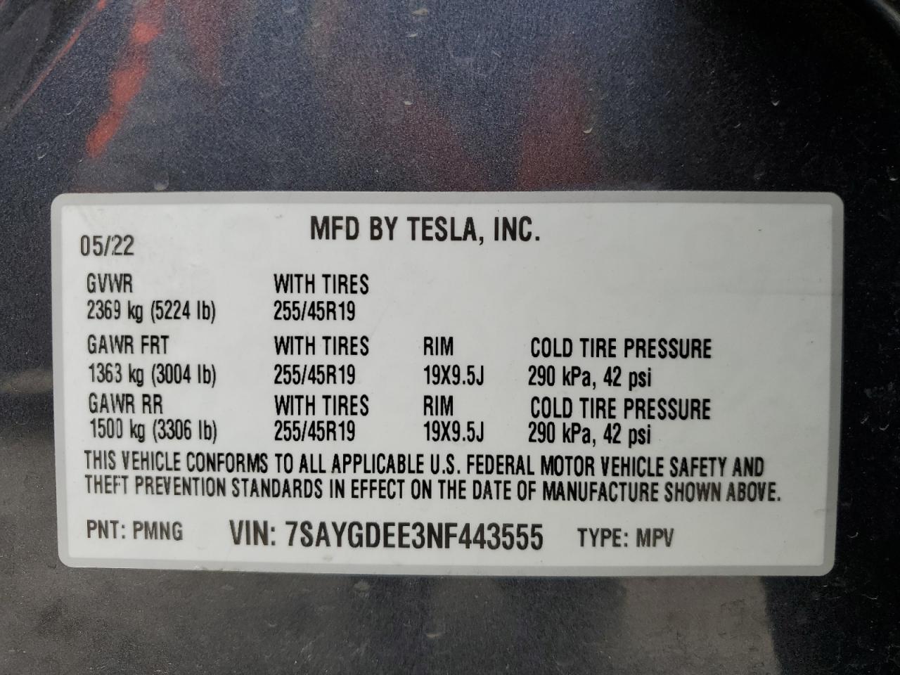 Photo 13 VIN: 7SAYGDEE3NF443555 - TESLA MODEL Y 