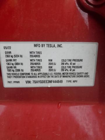 Photo 13 VIN: 7SAYGDEE3NF444849 - TESLA MODEL Y 