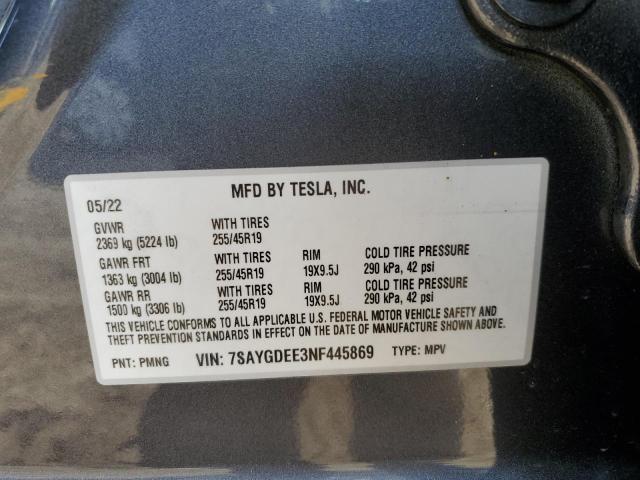 Photo 12 VIN: 7SAYGDEE3NF445869 - TESLA MODEL Y 