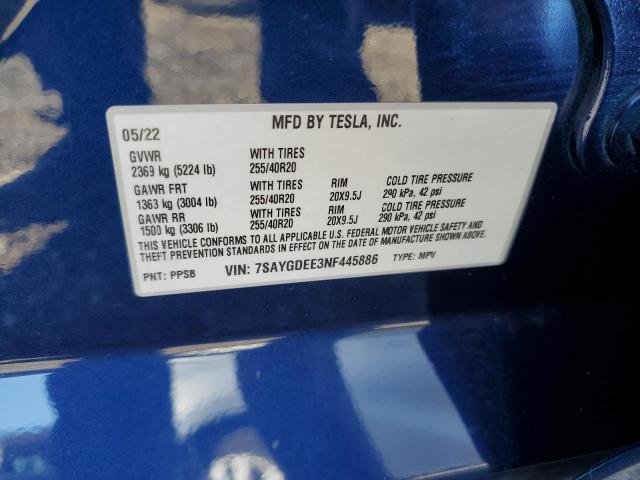 Photo 11 VIN: 7SAYGDEE3NF445886 - TESLA MODEL Y 