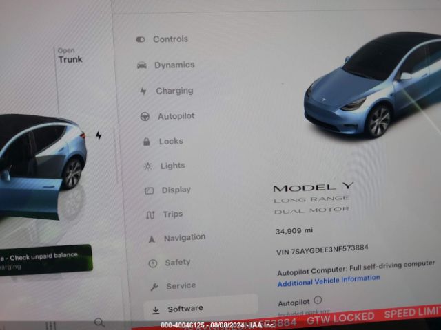 Photo 6 VIN: 7SAYGDEE3NF573884 - TESLA MODEL Y 