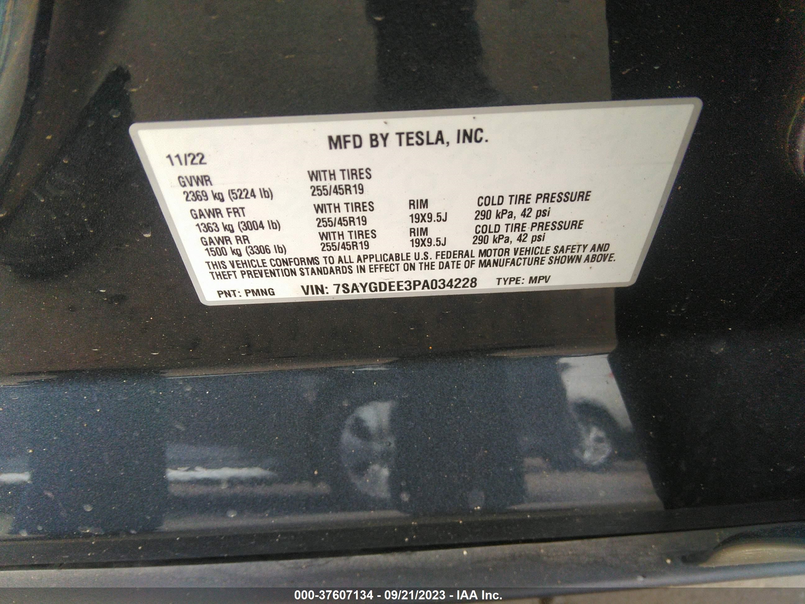 Photo 8 VIN: 7SAYGDEE3PA034228 - TESLA MODEL Y 