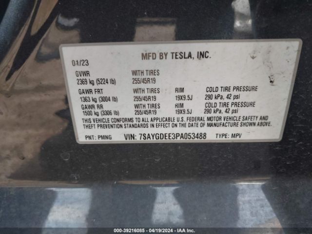 Photo 8 VIN: 7SAYGDEE3PA053488 - TESLA MODEL Y 