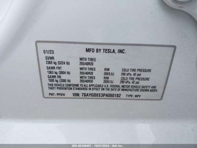 Photo 8 VIN: 7SAYGDEE3PA060182 - TESLA MODEL Y 