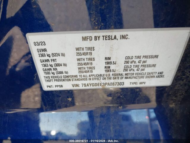 Photo 8 VIN: 7SAYGDEE3PA087303 - TESLA MODEL Y 