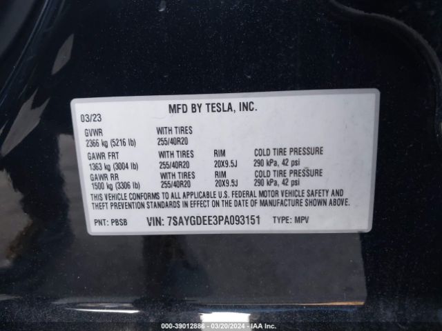 Photo 8 VIN: 7SAYGDEE3PA093151 - TESLA MODEL Y 