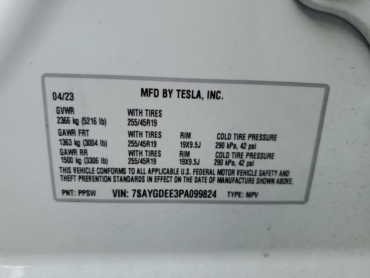 Photo 11 VIN: 7SAYGDEE3PA099824 - TESLA MODEL Y 