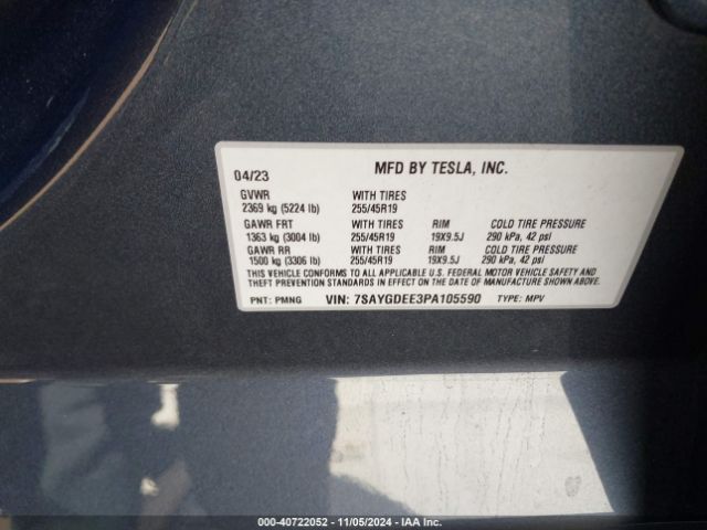 Photo 8 VIN: 7SAYGDEE3PA105590 - TESLA MODEL Y 