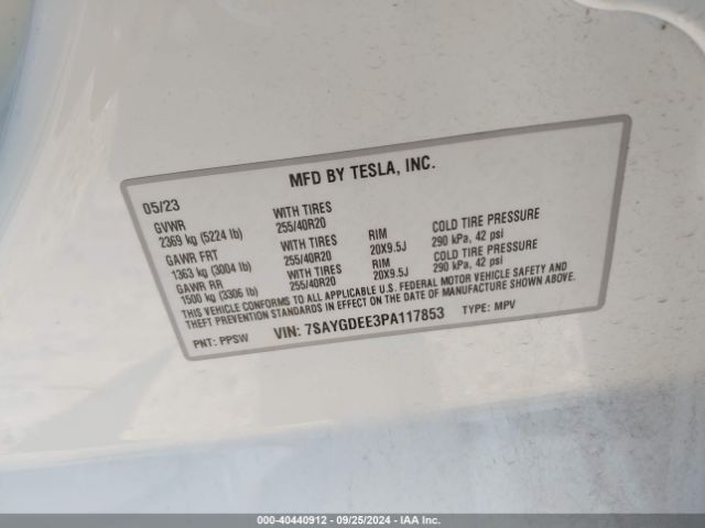 Photo 8 VIN: 7SAYGDEE3PA117853 - TESLA MODEL Y 