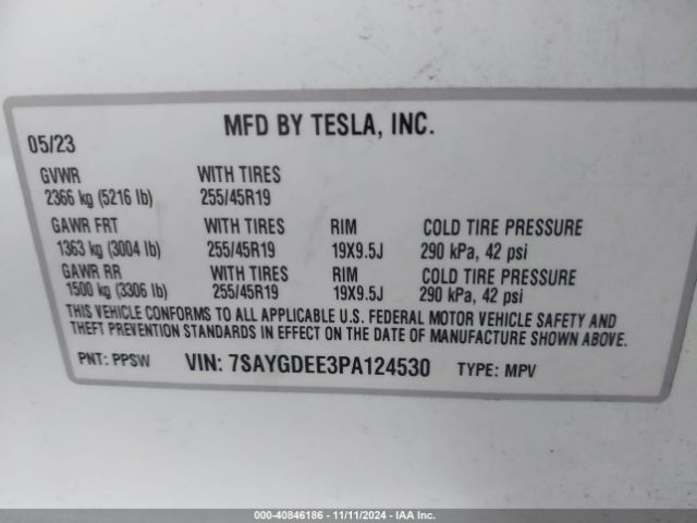 Photo 8 VIN: 7SAYGDEE3PA124530 - TESLA MODEL Y 