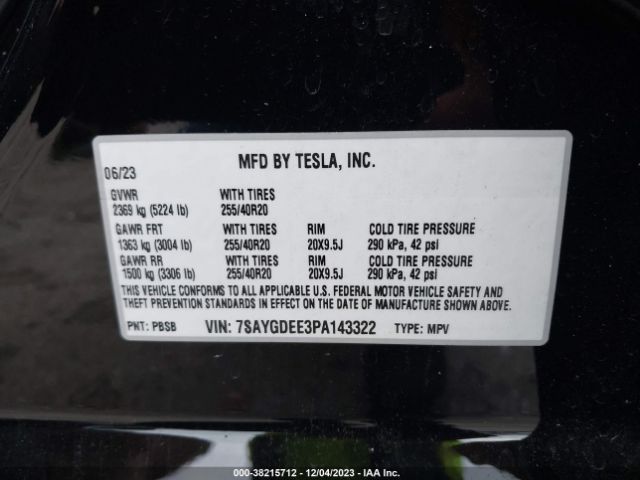 Photo 8 VIN: 7SAYGDEE3PA143322 - TESLA MODEL Y 