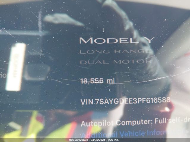 Photo 6 VIN: 7SAYGDEE3PF616588 - TESLA MODEL Y 