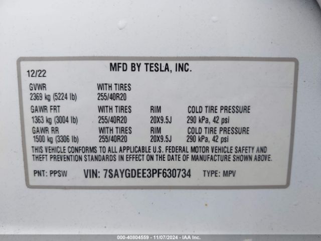 Photo 8 VIN: 7SAYGDEE3PF630734 - TESLA MODEL Y 