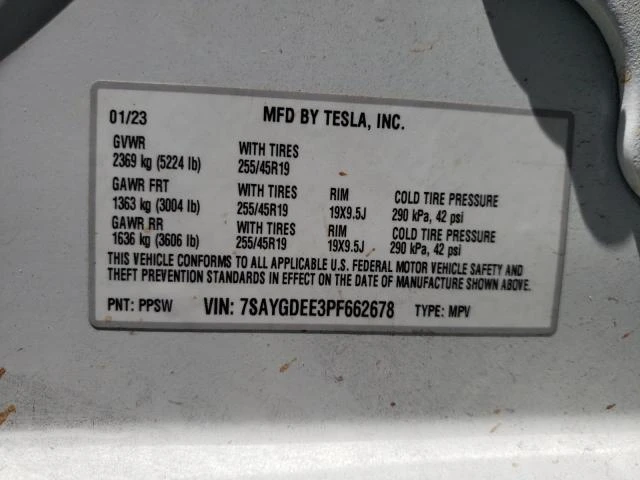 Photo 11 VIN: 7SAYGDEE3PF662678 - TESLA MODEL Y 