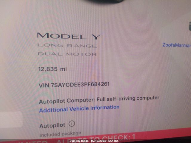 Photo 6 VIN: 7SAYGDEE3PF684261 - TESLA MODEL Y 