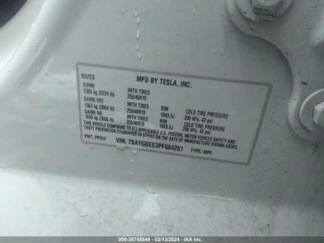 Photo 8 VIN: 7SAYGDEE3PF684261 - TESLA MODEL Y 