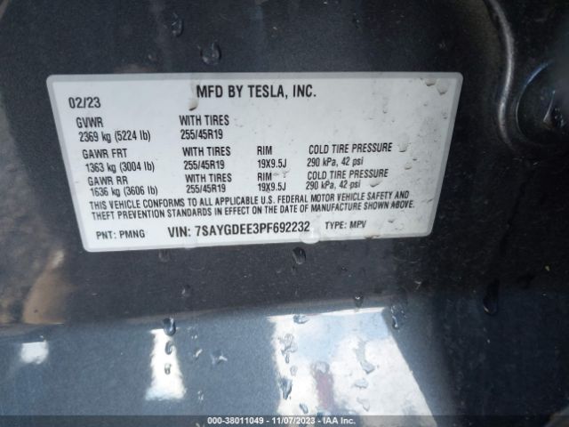 Photo 8 VIN: 7SAYGDEE3PF692232 - TESLA MODEL Y 