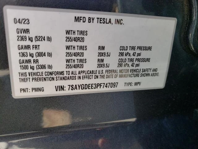 Photo 13 VIN: 7SAYGDEE3PF747097 - TESLA MODEL Y 