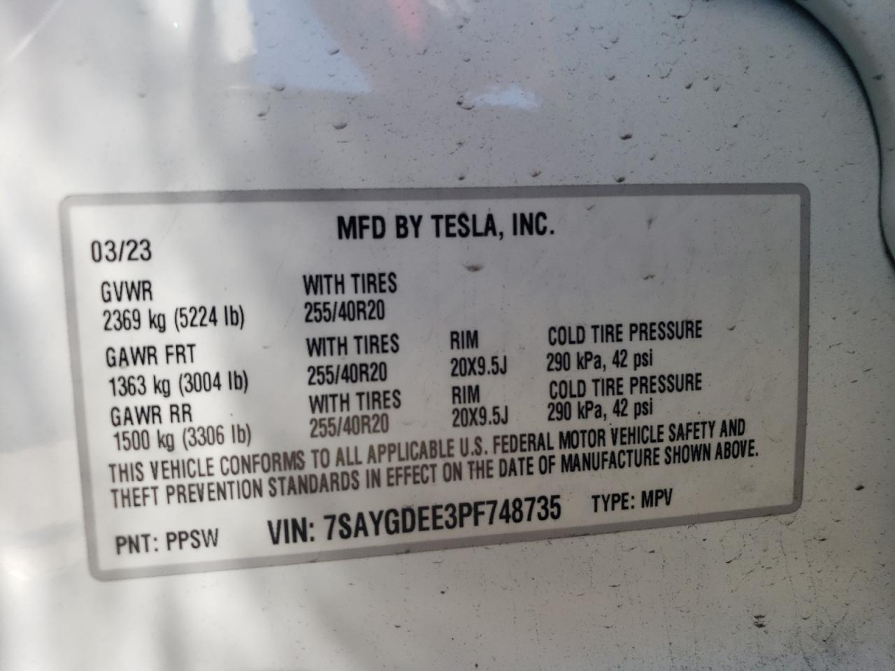 Photo 11 VIN: 7SAYGDEE3PF748735 - TESLA MODEL Y 