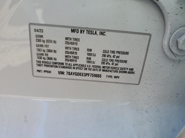 Photo 11 VIN: 7SAYGDEE3PF759685 - TESLA MODEL Y 