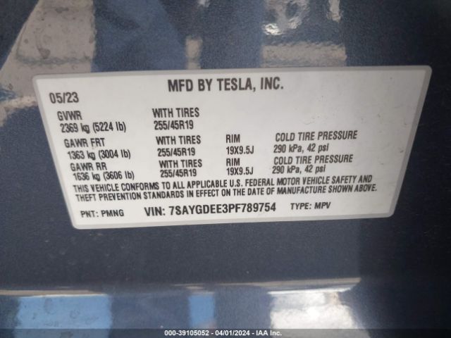 Photo 8 VIN: 7SAYGDEE3PF789754 - TESLA MODEL Y 