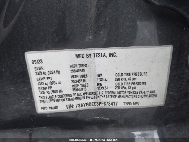 Photo 8 VIN: 7SAYGDEE3PF878417 - TESLA MODEL Y 