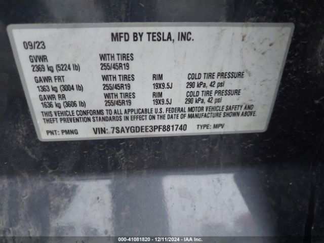 Photo 8 VIN: 7SAYGDEE3PF881740 - TESLA MODEL Y 