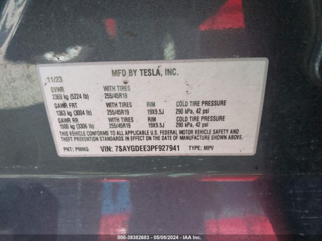 Photo 8 VIN: 7SAYGDEE3PF927941 - TESLA MODEL Y 