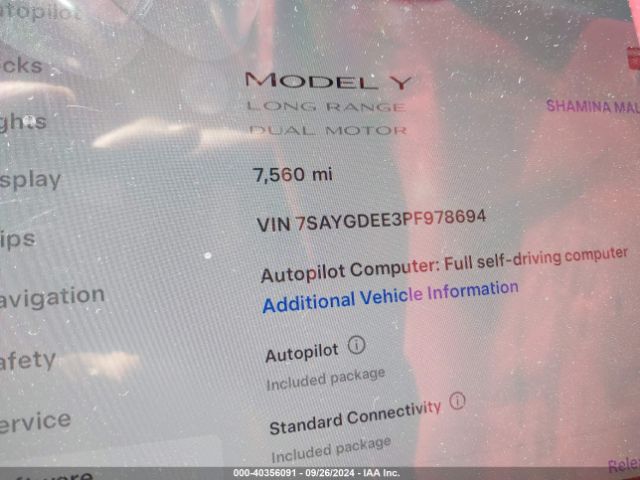 Photo 6 VIN: 7SAYGDEE3PF978694 - TESLA MODEL Y 