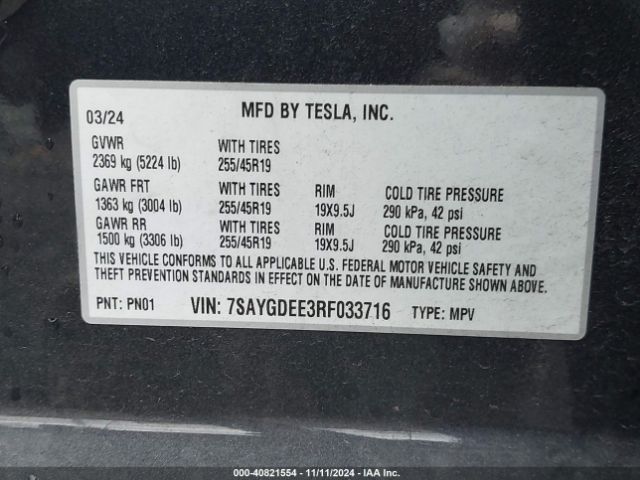 Photo 8 VIN: 7SAYGDEE3RF033716 - TESLA MODEL Y 