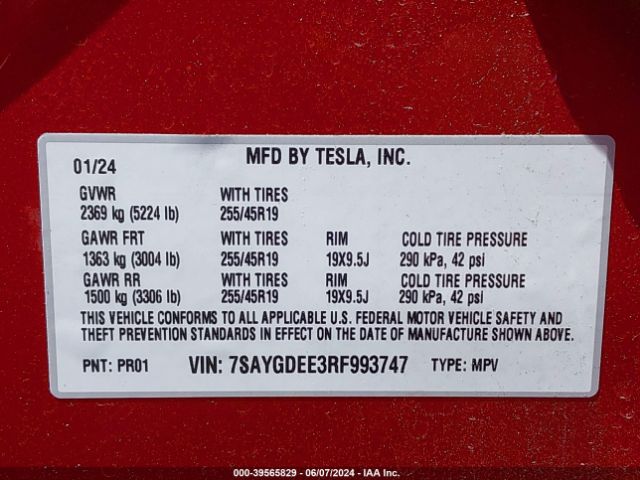 Photo 8 VIN: 7SAYGDEE3RF993747 - TESLA MODEL Y 