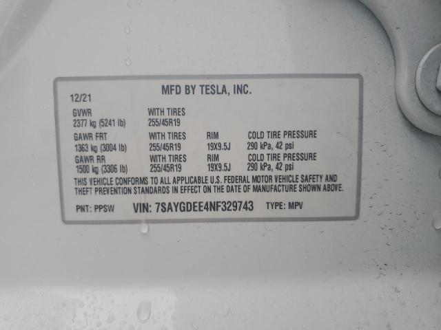 Photo 12 VIN: 7SAYGDEE4NF329743 - TESLA MODEL Y 