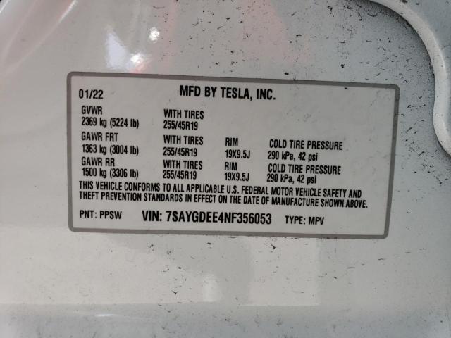 Photo 12 VIN: 7SAYGDEE4NF356053 - TESLA MODEL Y 