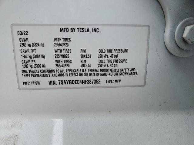 Photo 13 VIN: 7SAYGDEE4NF387352 - TESLA MODEL Y 