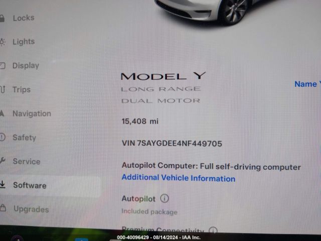 Photo 6 VIN: 7SAYGDEE4NF449705 - TESLA MODEL Y 