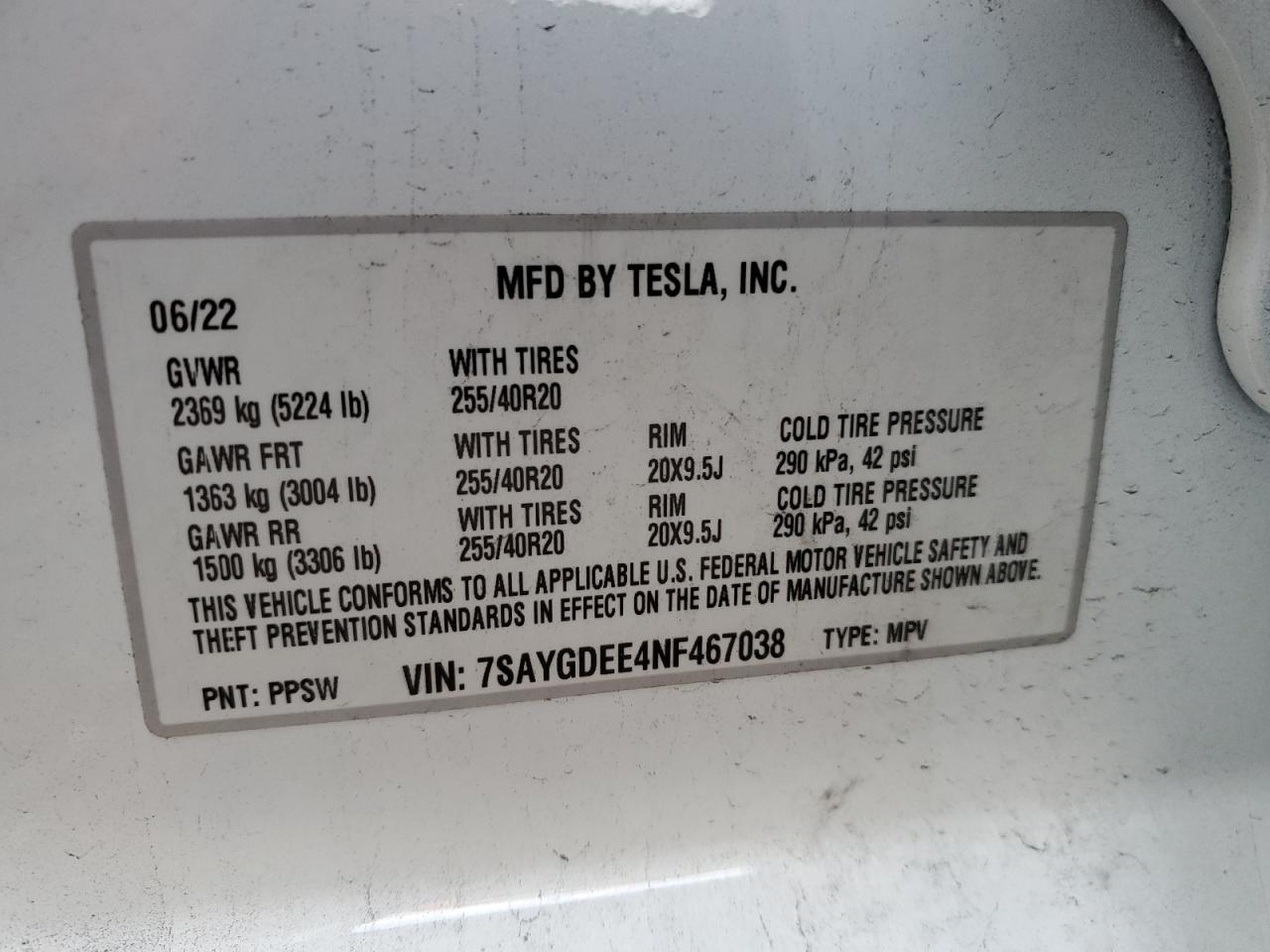 Photo 12 VIN: 7SAYGDEE4NF467038 - TESLA MODEL Y 