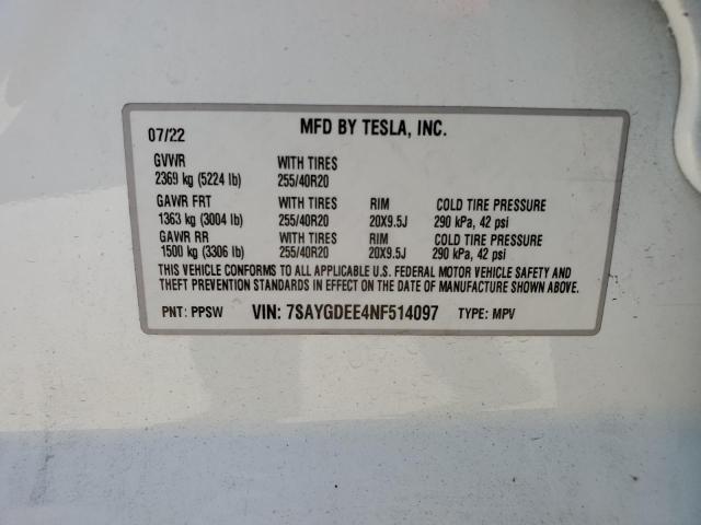 Photo 11 VIN: 7SAYGDEE4NF514097 - TESLA MODEL Y 