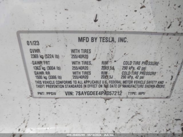 Photo 8 VIN: 7SAYGDEE4PA057212 - TESLA MODEL Y 